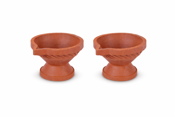 Clay Agal Vilaku With Stand [2 Pcs] [Terracotta] – Traditional Deepam Set for Pooja & Festivals