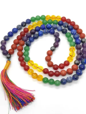 Seven Chakra Mala [8mm] [108 Beads] – Natural Healing Crystal Mala for Energy Balance & Spiritual Alignment
