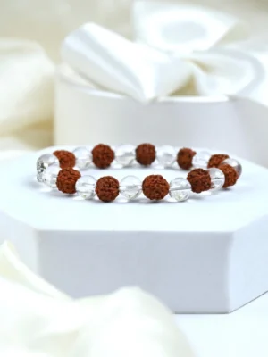 Rudraksh & Clear Quartz Bracelet [8mm] [Certified] – Sacred Bracelet for Purity, Protection & Energy Amplification