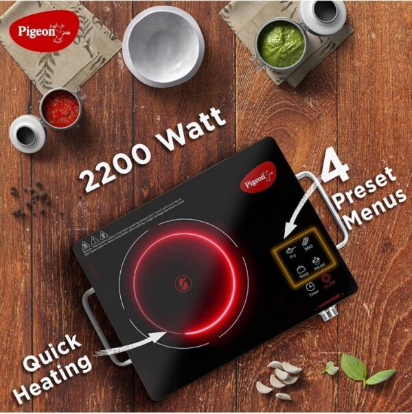 Pigeon Radiant Infrared Cooktop [2200W] [2 Years Warranty] – High Power, Fast & Versatile Cooking