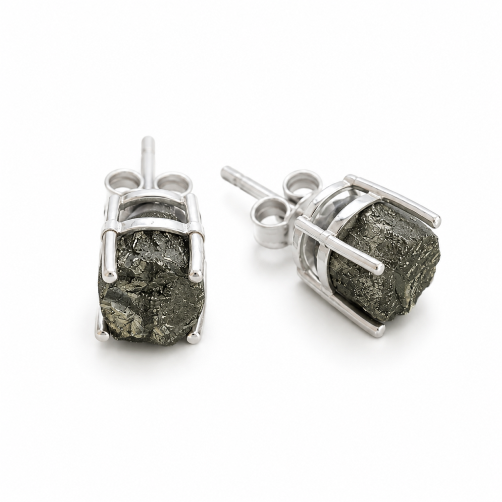 Raw Pyrite Crystal Stud [Certified] [27.64 CT] – Natural Wealth & Protection Crystal Stud