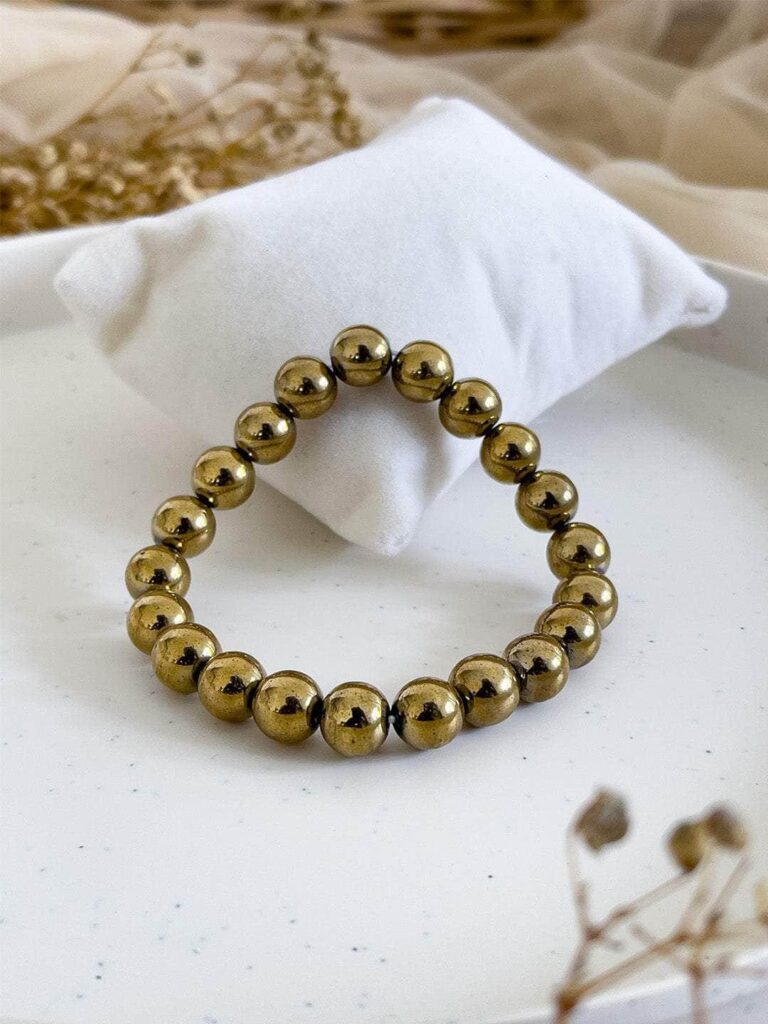 Pyrite Stone Bracelet [8mm] [Certified] – Natural Crystal Bracelet for Wealth, Confidence & Protection