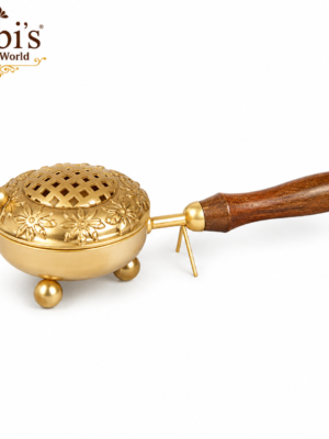 Steel Dhoop Dhani With Wooden Handle [Golden Color]