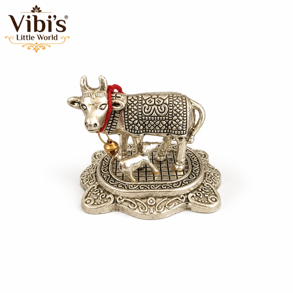 Silver Coated Kamadhenu [Brass] [2.5 Inch]