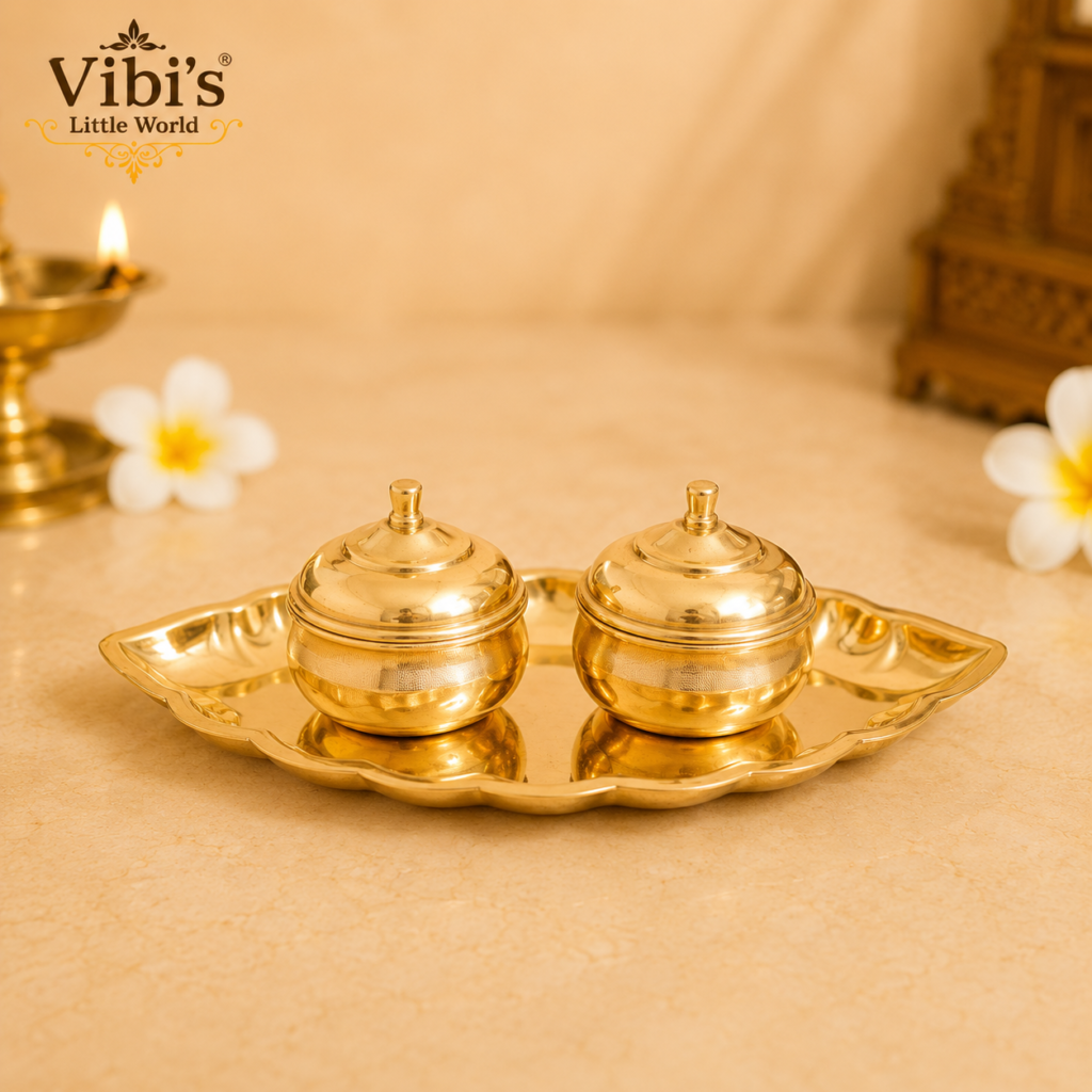Haldi Kumkum Chimil Plate Set for Pooja [Brass]