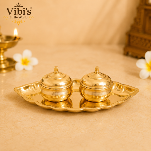 Haldi Kumkum Chimil Plate Set for Pooja [Brass]